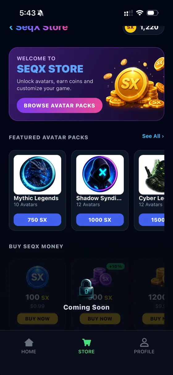 SeqX in-game store